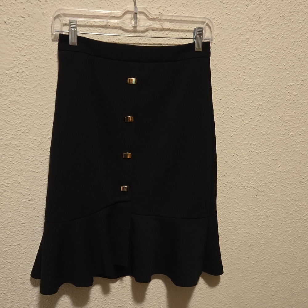 B6 Miuco Elegant Black Faux Button-Front Skirt Sz Med